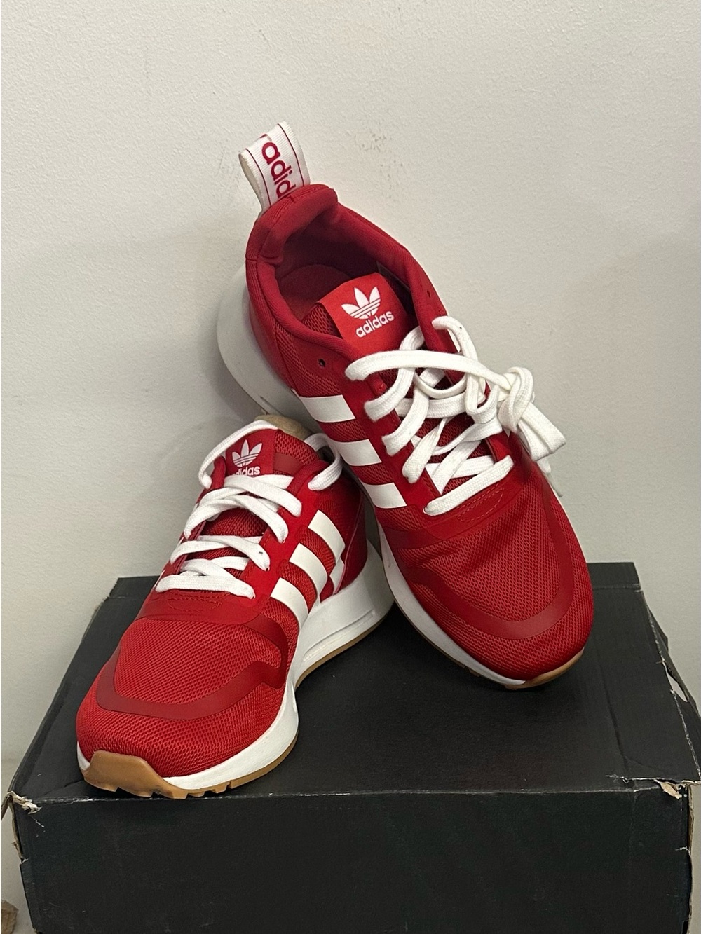 adidas Red and White Classic Trainer Sneakers